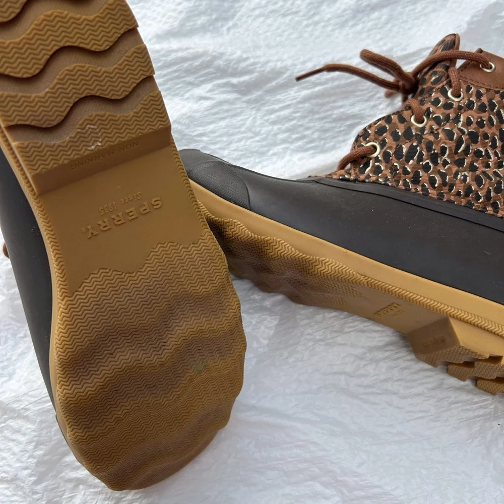 Sperry Duck Boots Women's 5 M Brown Leopard‎ print Waterproof lace up rain/snow - Picture 4 of 6